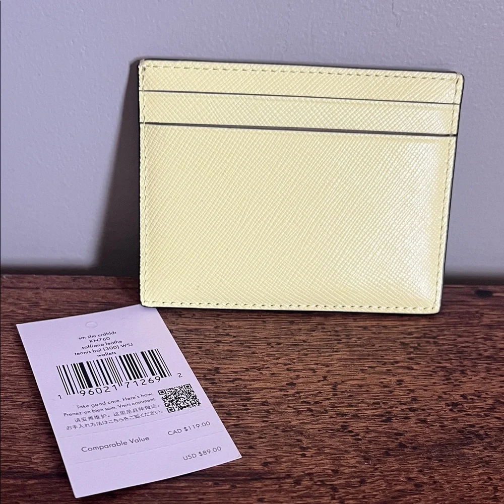 Kate Spade Tennis Ball Yellow Card Holder - Picture 2 of 8
